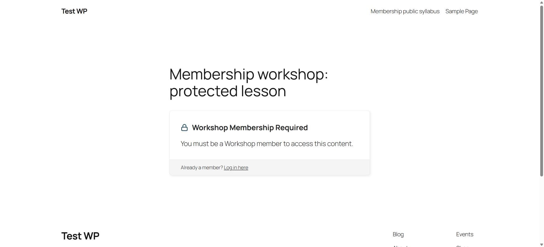 The real Workshop lesson displays Workshop Membership Required to a visitor without a membership